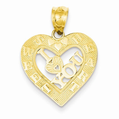 14k Gold Polished & Textured I Love You Sweet Heart Pendant, Pendants for Necklace