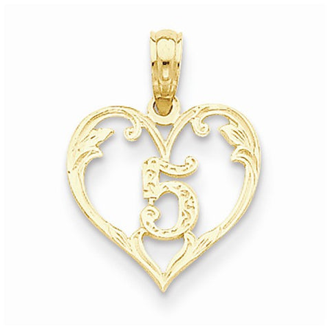 14k Gold Cut-out 5 Inside Heart Pendant, Pendants for Necklace