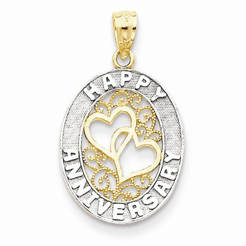 14k Gold & Rhodium Happy Anniversary Hearts Pendant, Pendants for Necklace