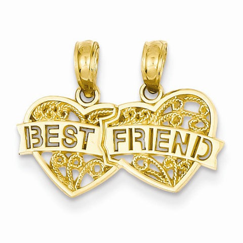14k Gold Best Friend Breakable Double Hearts Pendant, Pendants for Necklace