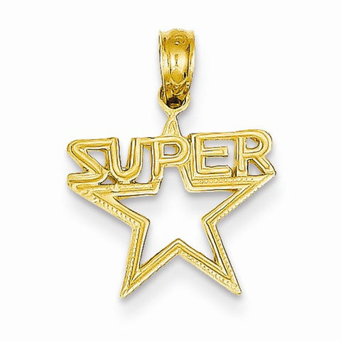 14k Gold Polished Super Star Pendant, Pendants for Necklace