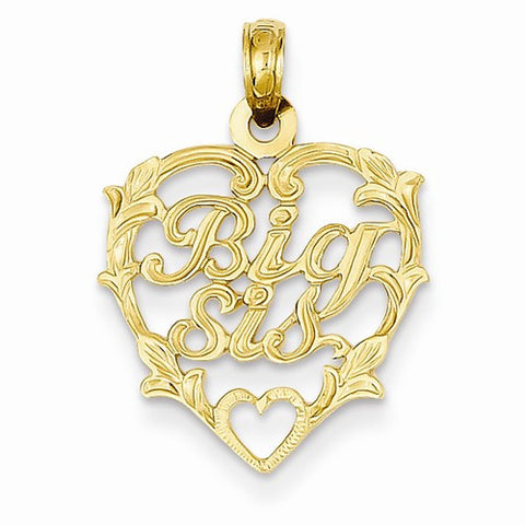 14k Gold Big Sis in Heart Pendant, Pendants for Necklace