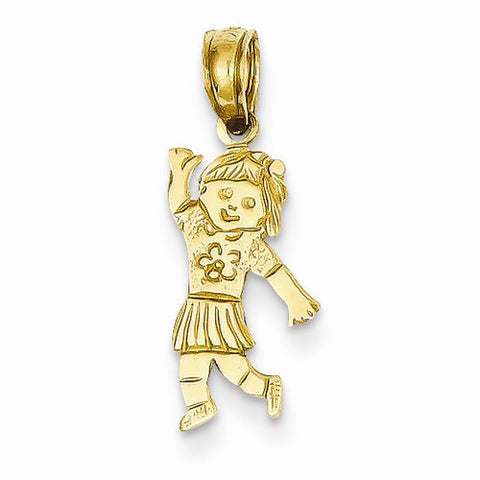 14k Gold Girl Waving with Flower on Blouse Pendant, Pendants for Necklace
