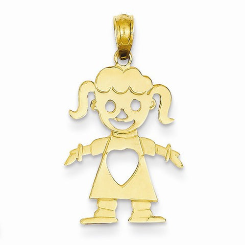 14k Gold Girl with Cut-Out Heart Pendant, Pendants for Necklace
