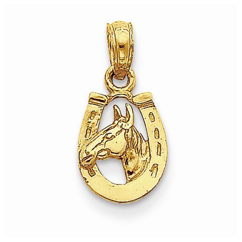 14k Gold Horseshoe with Horse Head Pendant, Pendants for Necklace