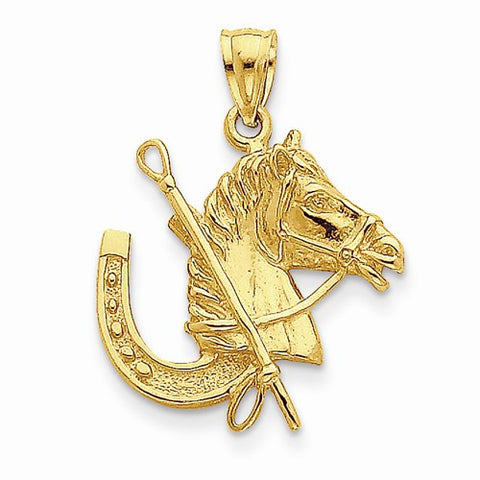 14k Gold Horse Head with Horseshoe Pendant, Pendants for Necklace