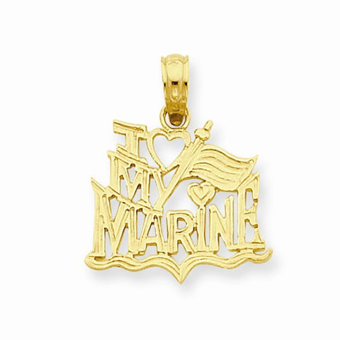 14k Gold I Love My Marine Pendant, Pendants for Necklace