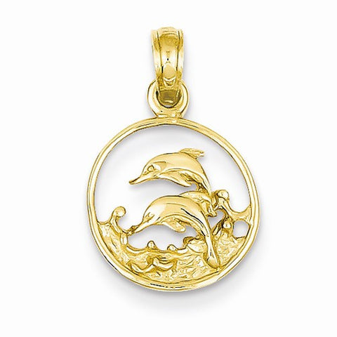 14k Gold Double Dolphins in Circle Pendant, Pendants for Necklace