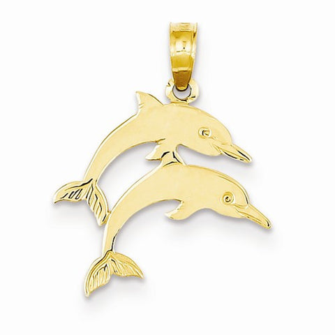 14k Gold Double Dolphins Pendant, Pendants for Necklace