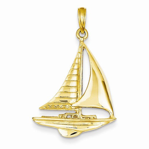 14k Gold 2-D Sailboat Pendant, Pendants for Necklace