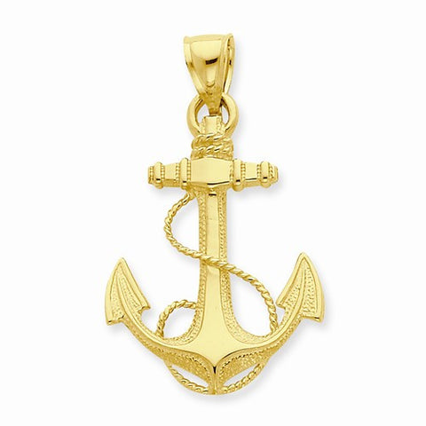 14k Gold 2-D Anchor with Rope Pendant, Pendants for Necklace