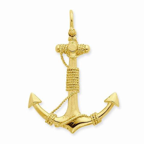 14k Gold 3-D Solid Anchor with Rope Pendant, Pendants for Necklace