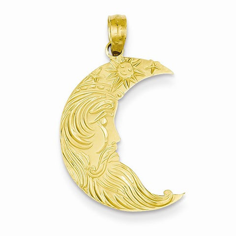 14k Gold Face, Stars, and Sun Half Moon Pendant, Pendants for Necklace