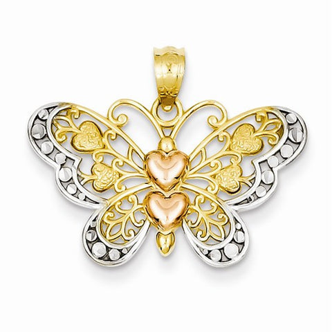 14k Gold & Rhodium Two-tone Butterfly Pendant, Pendants for Necklace