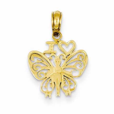 14k Gold I Heart Butterfly Pendant, Pendants for Necklace