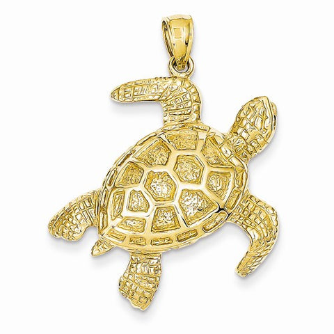 14k Gold 2-D Sea Turtle Pendant, Pendants for Necklace