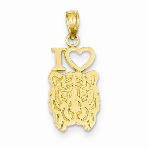 14k Gold I Heart Tiger Head Pendant, Pendants for Necklace
