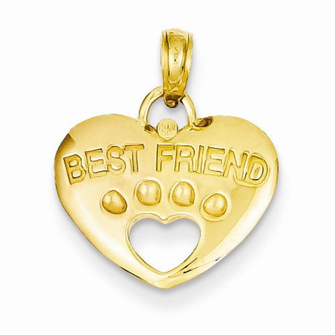 14k Gold Best Friend on Heart with Cut-Out Paw Pendant, Pendants for Necklace
