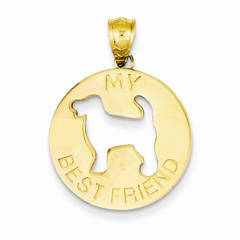 14k Gold My Best Friend with Dog Cut-Out in Center Pendant, Pendants for Necklace