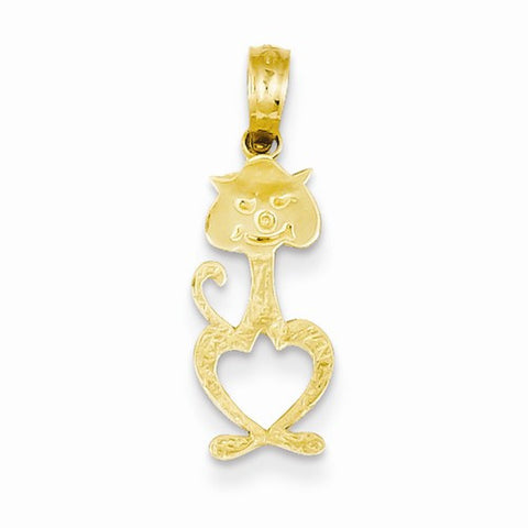 14k Gold Cat w/Heart Cut-out Belly Pendant, Pendants for Necklace