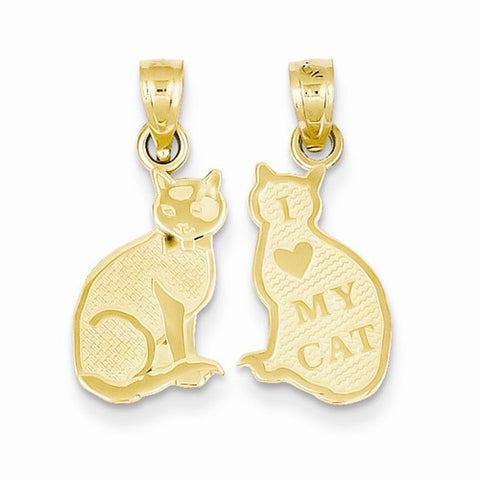 14k Gold I Heart My Cat on Reverse Cat Pendant, Pendants for Necklace