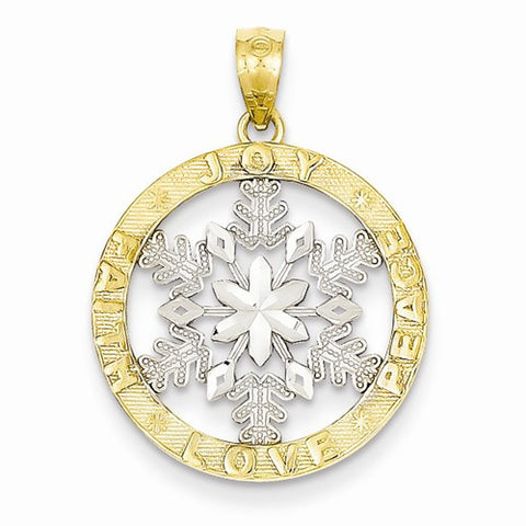 14k Gold & Rhodium Joy/Peace/Love/Faith Snowflake Pendant, Pendants for Necklace