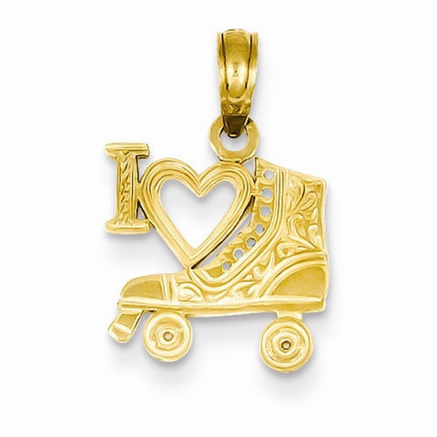 14k Gold I Heart Roller Skating Pendant, Pendants for Necklace