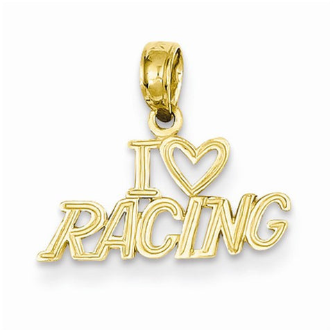 14k Gold I Heart Racing Pendant, Pendants for Necklace
