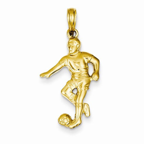 14k Gold Boy Soccer Player Running with Ball Pendant, Pendants for Necklace