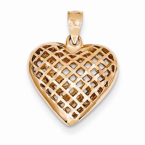 14k Rose Gold D/C Puff Heart Pendant, Pendants for Necklace