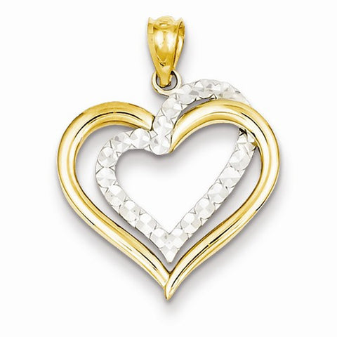14k Gold Two-tone Diamond Cut Heart pendant, Pretty Pendants for Necklace
