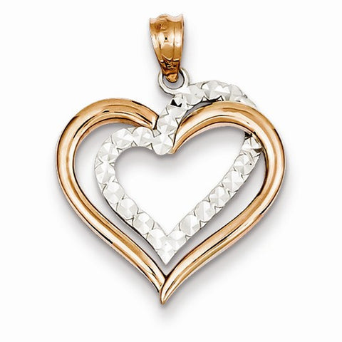 14k Gold Two-tone Diamond Cut Heart pendant, Gorgeous Pendants for Necklace