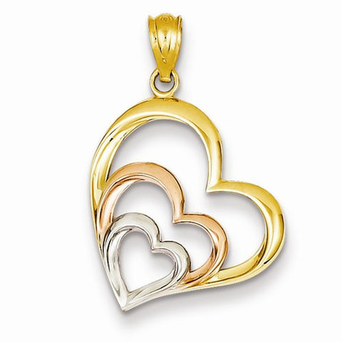 14k Gold Two-tone Rhodium Hearts Pendant, Pendants for Necklace