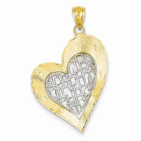 14k Gold Two-tone Diamond Cut Heart pendant, Lovely Pendants for Necklace