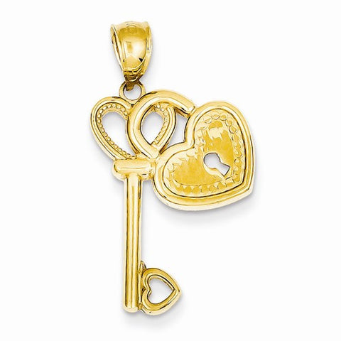 14k Gold Heart Key & Lock Pendant, Pendants for Necklace