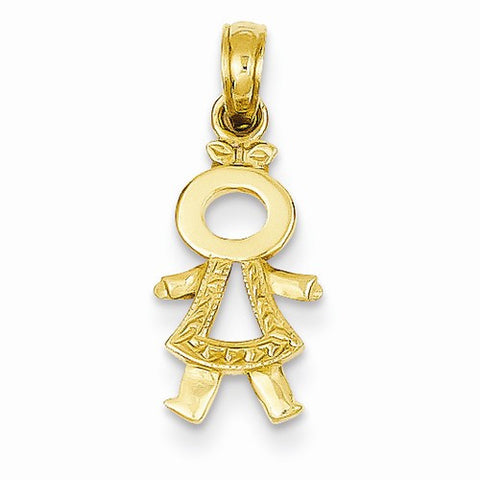14k Gold Polished & Textured Girl Pendant, Pendants for Necklace
