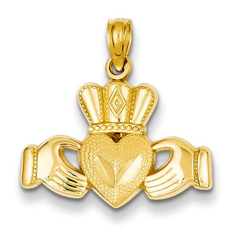 14k Gold Polished & Textured Claddagh Pendant, Pendants for Necklace