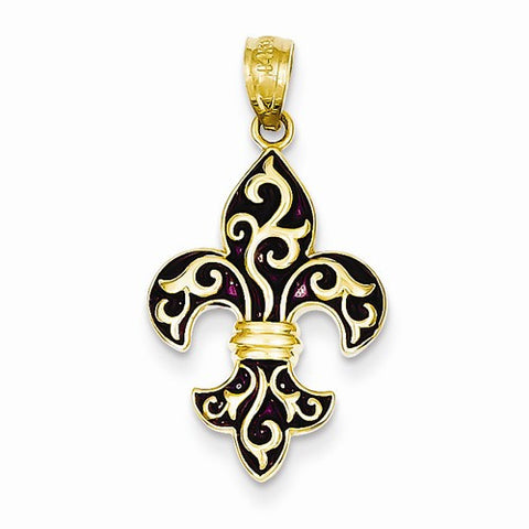14k Yellow Gold Enamel Fleur de lis Pendant, Pendants for Necklace