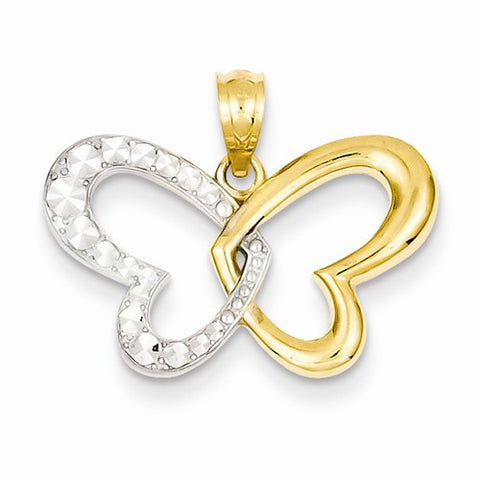 14k Yellow Gold Rhodium Plated Diamond Cut Butterfly pendant, Classy Pendants for Necklace