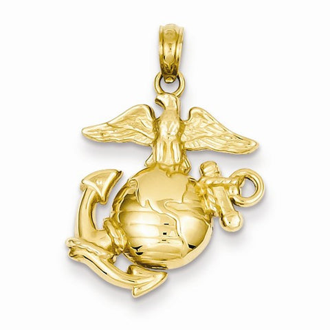 14k Gold Polished & Textured Marine Corps Pendant, Pendants for Necklace