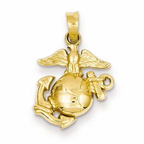 14k Gold Polished & Textured Small Marine Corps Pendant, Pendants for Necklace