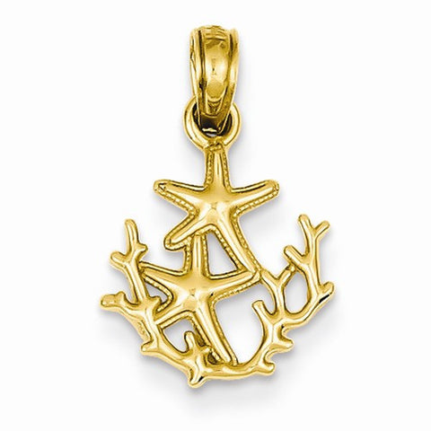 14k Gold Polished Starfish & Coral Pendant, Pendants for Necklace