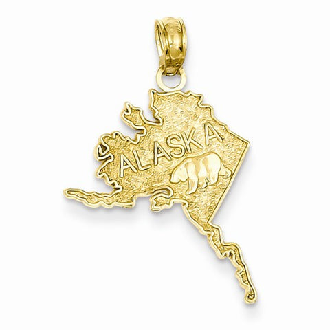 14k Gold Polished & Textured ALASKA Map Pendant, Pendants for Necklace