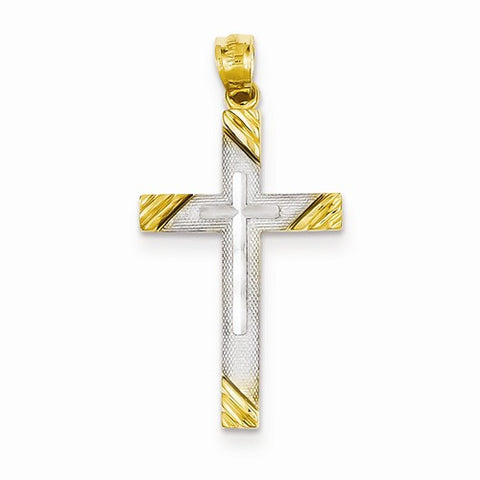 14k Yellow Gold Rhodium Plated Cross Pendant, Pendants for Necklace