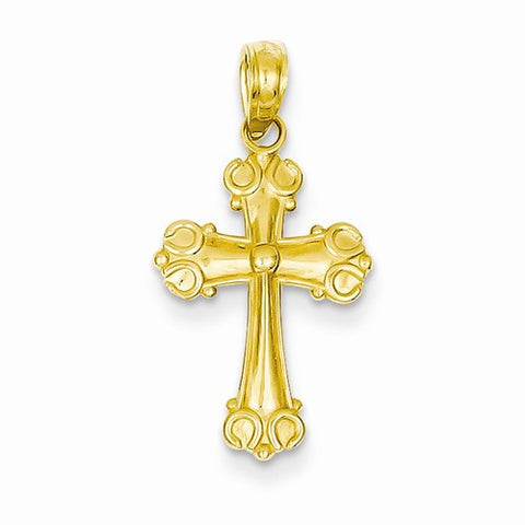 14k Gold Polished Budded Cross Pendant, Pendants for Necklace