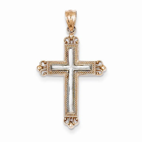14k Rose Gold Rhodium Plated Diamond-cut Cross Pendant, Pendants for Necklace