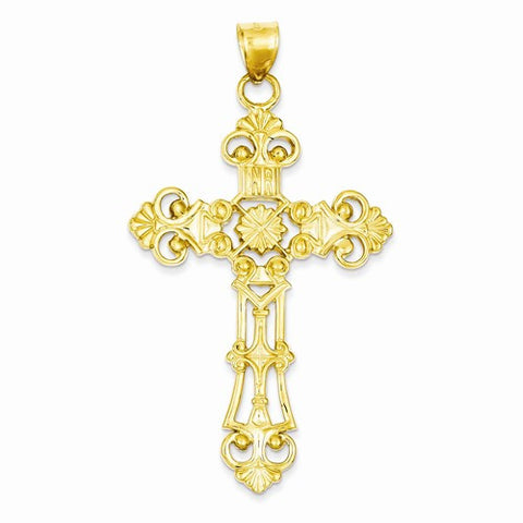 14k Gold Fleur De Lis Large Cross Pendant, Pendants for Necklace