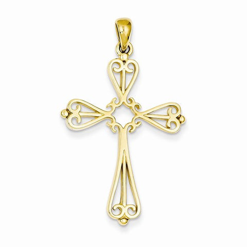 14k Gold Fleur De Lis Polished Cross Pendant, Pendants for Necklace