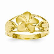 14k Yellow Gold Satin & Diamond-Cut Plumeria Ring