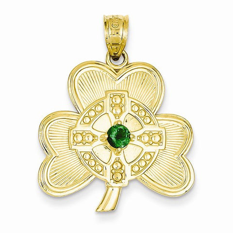 14k Gold Shamrock with Green CZ Stone Pendant, Pendants for Necklace